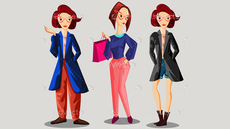 Fashion girls cartoon character set